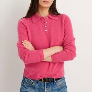 Alex Mill Alice Fragola Pink Cashmere Polo Sweater Size Large 100% Cashmere